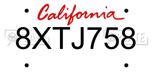 8XTJ758 California License Plate
