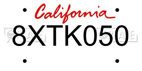 8XTK050 California License Plate