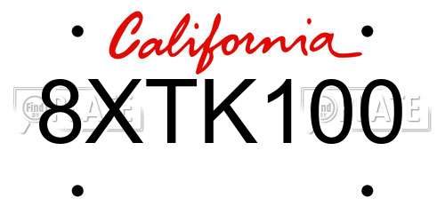 8XTK100 California License Plate