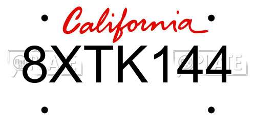 8XTK144 California License Plate