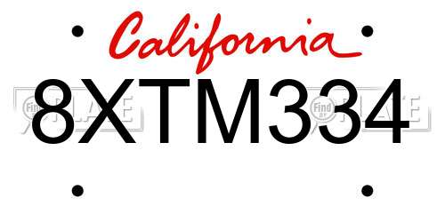 8XTM334 California License Plate
