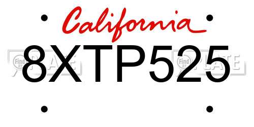 8XTP525 California License Plate