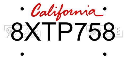 8XTP758 California License Plate