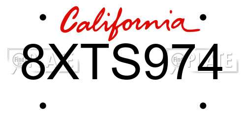 8XTS974 California License Plate