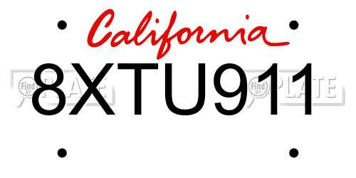 8XTU911 California License Plate