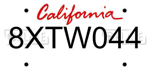 8XTW044 California License Plate