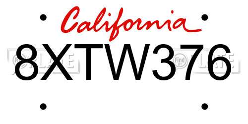 8XTW376 California License Plate