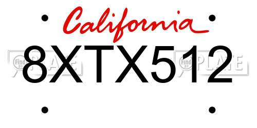 8XTX512 California License Plate
