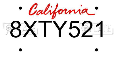 8XTY521 California License Plate