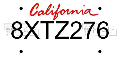 8XTZ276 California License Plate