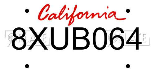 8XUB064 California License Plate