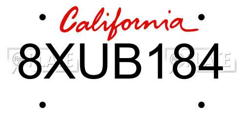 8XUB184 California License Plate