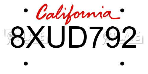 8XUD792 California License Plate