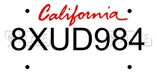 8XUD984 California License Plate