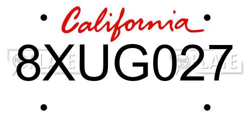 8XUG027 California License Plate