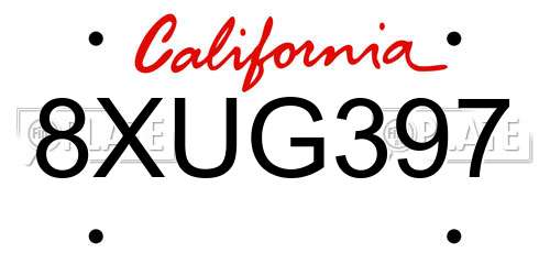 8XUG397 California License Plate