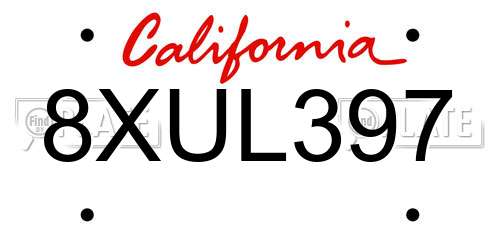 8XUL397 California License Plate
