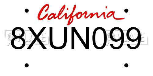 8XUN099 California License Plate