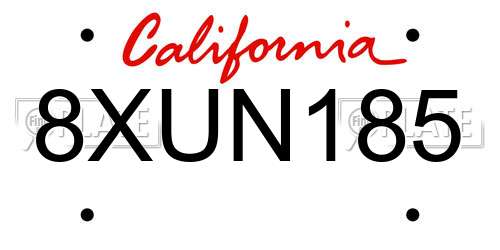 8XUN185 California License Plate