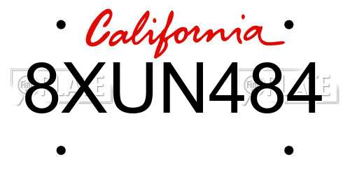 8XUN484 California License Plate
