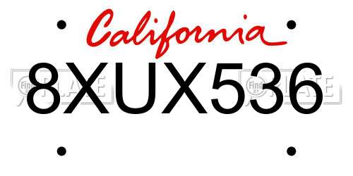 8XUX536 California License Plate