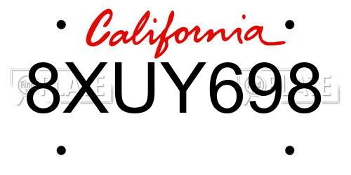 8XUY698 California License Plate
