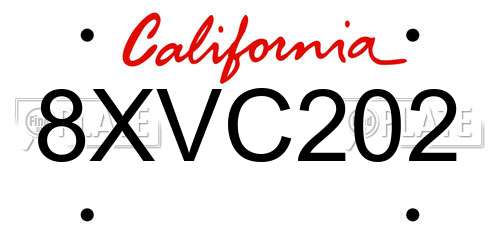 8XVC202 California License Plate