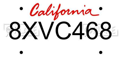 8XVC468 California License Plate