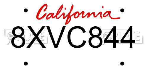 8XVC844 California License Plate