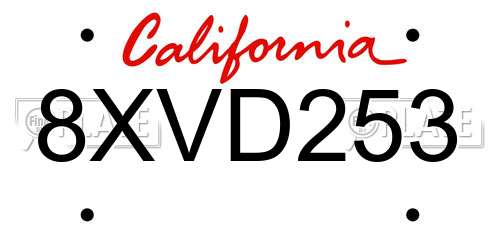 8XVD253 California License Plate