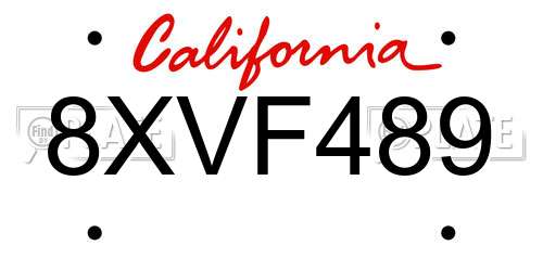 8XVF489 California License Plate