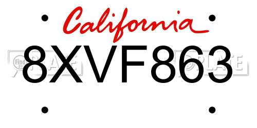 8XVF863 California License Plate
