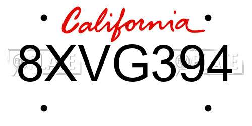 8XVG394 California License Plate