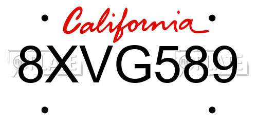 8XVG589 California License Plate