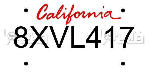 8XVL417 California License Plate