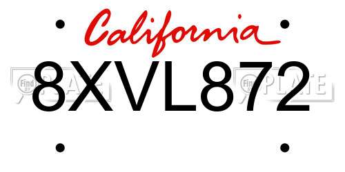 8XVL872 California License Plate