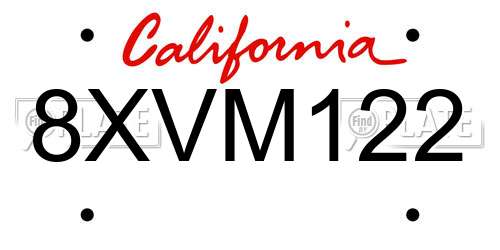 8XVM122 California License Plate