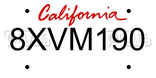 8XVM190 California License Plate