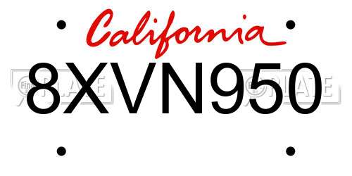 8XVN950 California License Plate