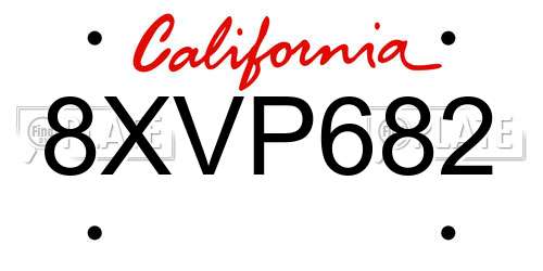 8XVP682 California License Plate