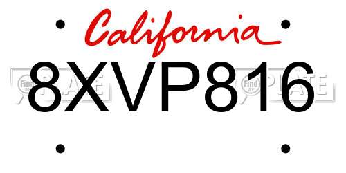 8XVP816 California License Plate