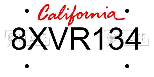 8XVR134 California License Plate
