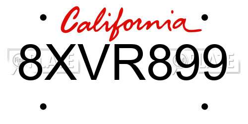 8XVR899 California License Plate