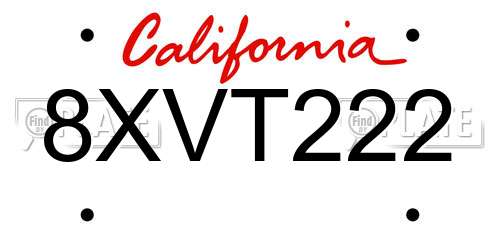 8XVT222 California License Plate