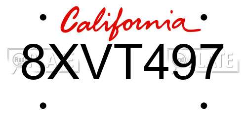 8XVT497 California License Plate