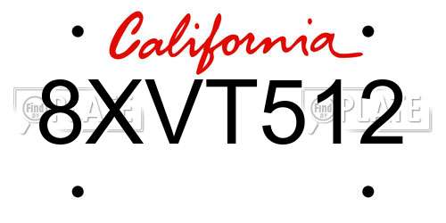 8XVT512 California License Plate