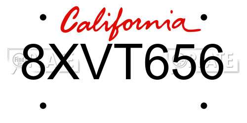 8XVT656 California License Plate