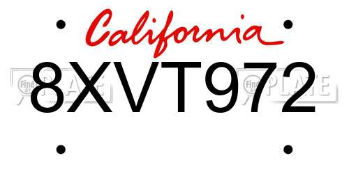 8XVT972 California License Plate