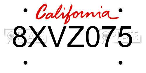 8XVZ075 California License Plate