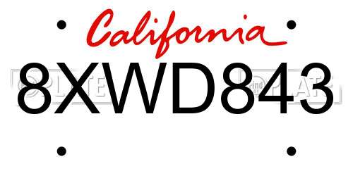 8XWD843 California License Plate